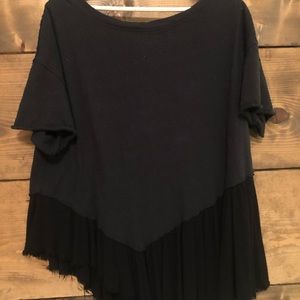 Free People Short-Sleeved Black Oversized Top (XS)